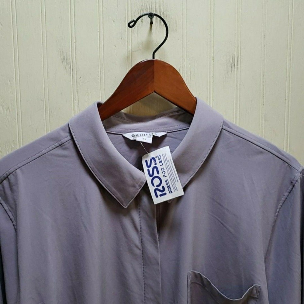 Athleta Button Up Shirt Womens Plus 2X Gray Collared Long Sleeve Tunic Top